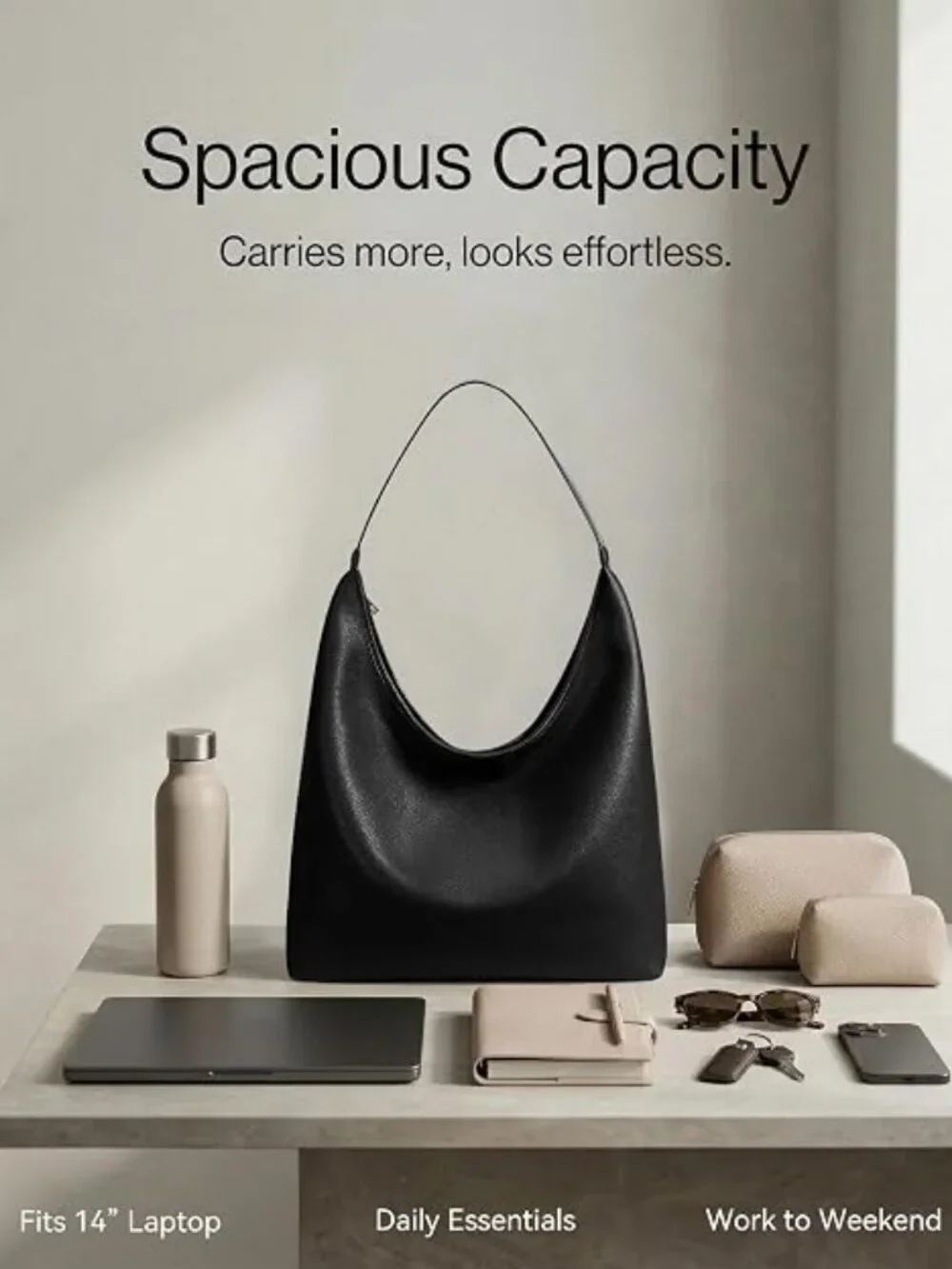 Large Vegan Leather Hobo Bag Women’s Slouchy Work Tote with Pockets